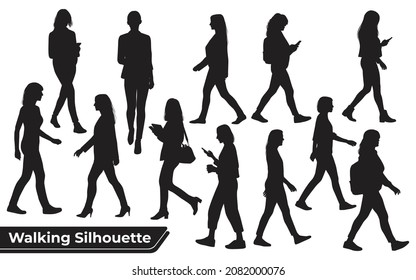 Collection of Walking Woman silhouettes in different poses