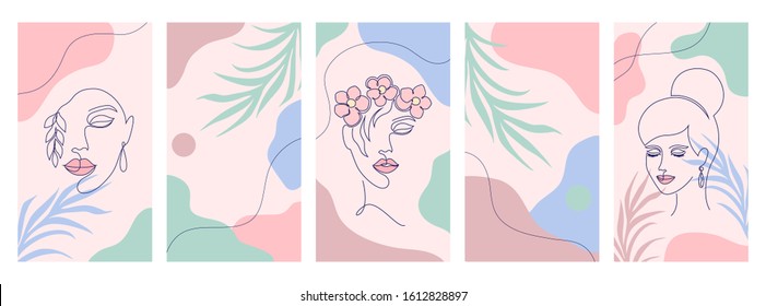 Collection of wallpaper for social media stories, cards, flyers, posters, banners and other promotion.Beauty and fashion concept.