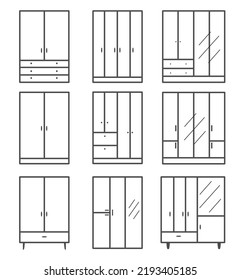 The collection of wardrobe set with the mirrors black stroke vector