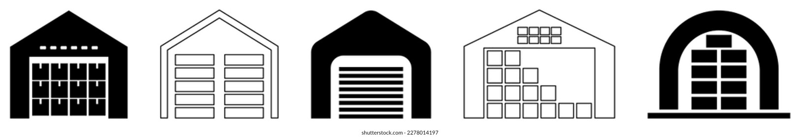 Colección de iconos de almacén. Estilo de arte plano y lineal. Ilustración del vector aislada en fondo blanco
