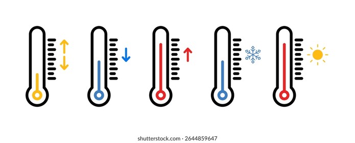 Collection of warm and cool temperature icon isolated on a white background. Set of temperature icon