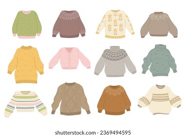 Collection of warm sweaters and jackets