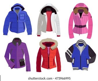 collection of warm winter jackets (vector illustration)