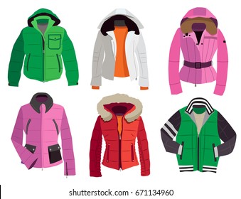 collection of warm winter jackets (vector illustration)