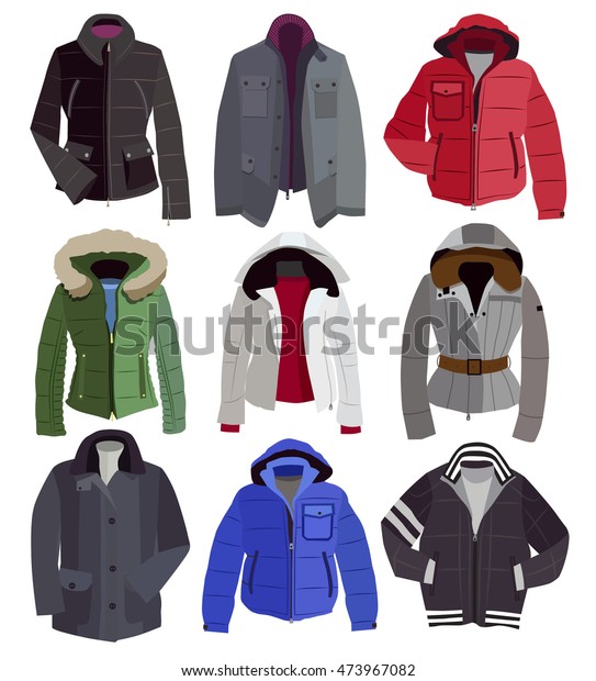 Collection Warm Winter Jackets Vector Illustration Stock Vector ...