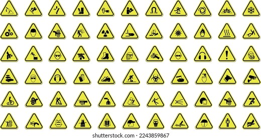 Collection of warning and safety signs. Set of safety and caution signs. Signs of danger and alerts.