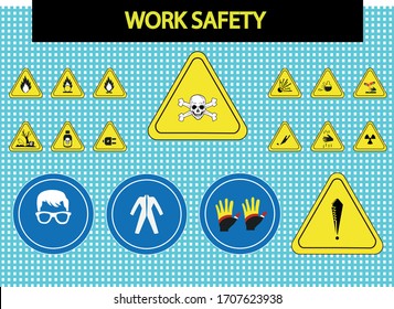Colección de signos de advertencia. Señales de alerta. Señales de seguridad en el trabajo. signos de advertencia químicos de laboratorio.  símbolos de advertencia de seguridad laboral. infográfico