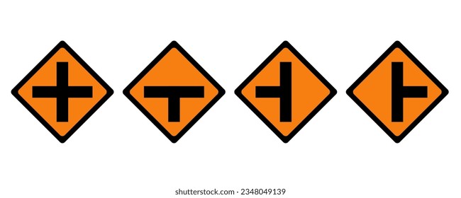 a collection of warning signs for intersections and junctions on white background