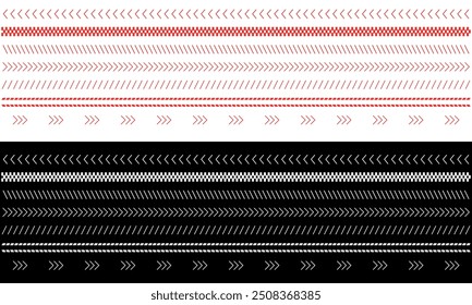 Collection of Warning stripes. Police line, danger stripes. White and red stripes border. Caution tape. Do not cross. Vector illustration isolated on black and white background.