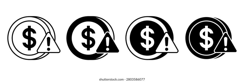 Collection of warning symbols with dollar signs indicating financial alerts and cautionary messages.