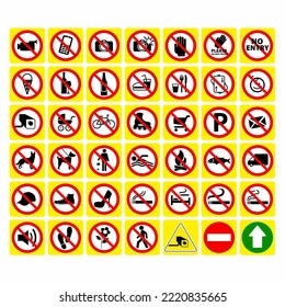 Collection of warnings, mandatory, prohibitions and information traffic signs. Collection of traffic signs Vector illustration.