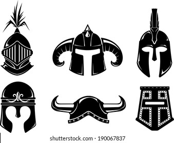 Collection of Warrior Helmet isolated on white background.