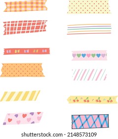 Collection of washi tape strips. EPS file has global colors for easy color changes and semitransparent tape strips.