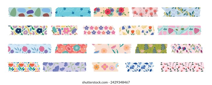 Collection of Washi tapes. Colorful scrapbook strips, sticky labels and decorative tape. Border elements, paper sticker. Vector.