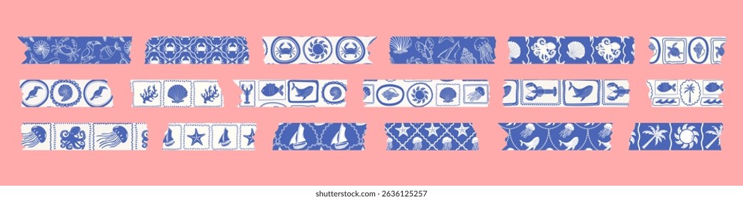 Collection of washi tapes. Colorful strips for scrapbooking, sticky labels. Border elements, paper stickers. Vector.
