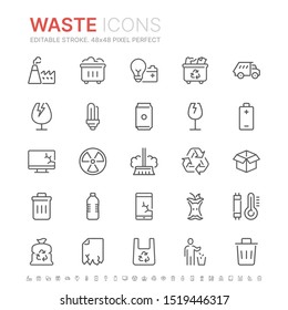 Collection of waste and garbage related line icons. 48x48 Pixel Perfect. Editable stroke