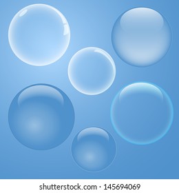 collection of water bubbles on the blue background