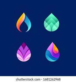 collection water drop gradient colorful vector modern logo