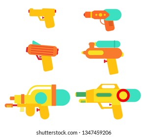 The collection of water gun in flat vector style. Graphic resource about water gun for graphic,content , banner, sticker label and greeting card.