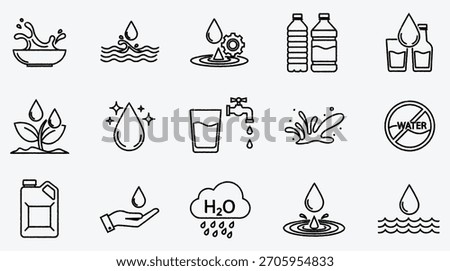Collection of water icons representing clean energy and nature preservation concept
