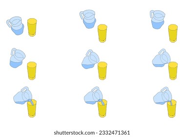 Collection of water jug and glass. Vector illustration ready for animation and cartoon.