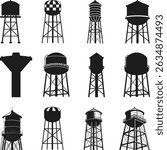 Collection of Water Tower Silhouettes Set, Water tower, Water tower Silhouette Vector Art,