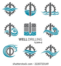 collection of water well drilling isolated on white background