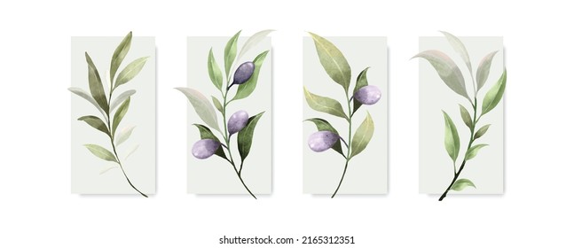 Collection of watercolor botanical leaves vector element design on white background great for cards, banners, headers, party posters or decorate your artwork.