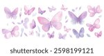 A collection of watercolor butterflies in pink and purple shades with delicate wings and soft brush strokes. Perfect for artistic and nature inspired designs
