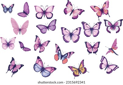 Collection of watercolor Butterfly on isolated white background. set of watercolor Butterflies vector illustrations.