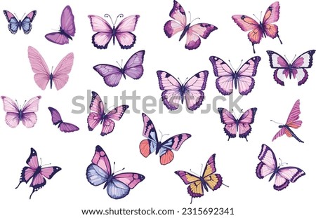 Collection of watercolor Butterfly on isolated white background. set of watercolor Butterflies vector illustrations.