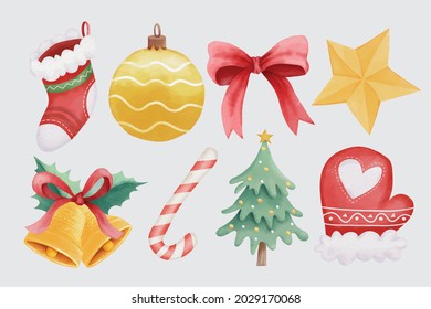 Collection of watercolor christmas elements