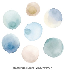 A collection of watercolor circles, each with a different shade of blue. The circles are arranged in a circular pattern, with some overlapping and others standing alone