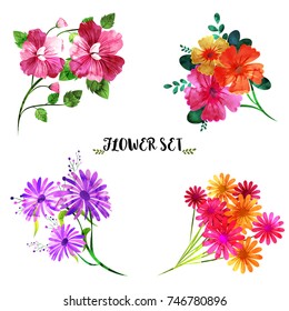 Collection of watercolor flower set, artistic bouquet.