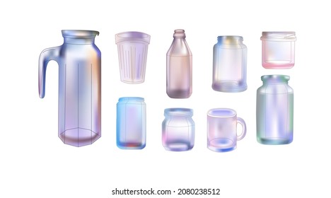 A collection of watercolor glass bottles isolated on white background.
