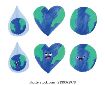 Collection Watercolor Illustration of Planet Earth