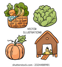 Collection of watercolor Illustration set of Farm Animals