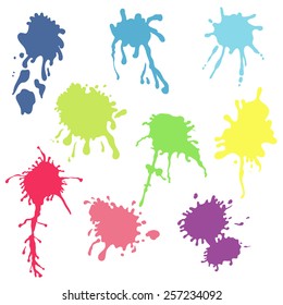 Collection of watercolor paint splash. Vector set of color brush strokes. Isolated on white background.