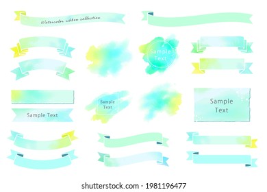 Collection of watercolor-like frames and banners  (turquoise blue and yellow)