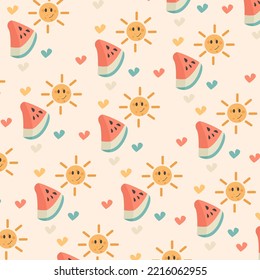Collection of watermelon character patterns suitable for textile design