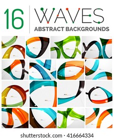 Colección de fondo abstracto de ondas - rayas de curva de color y líneas en diversos conceptos de movimiento y con efectos de luz y sombra. Pancarta de presentación y conjunto de plantillas de diseño de mensajes de tarjeta de visita.