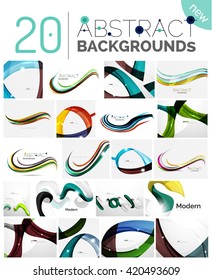 Collection of wave abstract backgrounds - color curve stripes and lines in various motion concepts and with light and shadow.