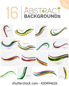Colección de fondo abstracto de ondas - rayas de curva de color y líneas en diversos conceptos de movimiento y con efectos de luz y sombra. Pancarta de presentación y conjunto de plantillas de diseño de mensajes de tarjeta de visita.