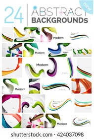 Colección de fondo abstracto de ondas - rayas de curva de color y líneas en diversos conceptos de movimiento y con efectos de luz y sombra. Pancarta de presentación y conjunto de plantillas de diseño de mensajes de tarjeta de visita.