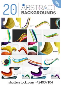 Colección de fondo abstracto de ondas - rayas de curva de color y líneas en diversos conceptos de movimiento y con efectos de luz y sombra. Pancarta de presentación y conjunto de plantillas de diseño de mensajes de tarjeta de visita.