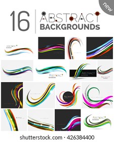 Colección de fondo abstracto de ondas - rayas de curva de color y líneas en diversos conceptos de movimiento y con efectos de luz y sombra. Pancarta de presentación y conjunto de plantillas de diseño de mensajes de tarjeta de visita.