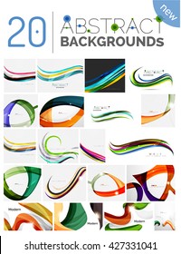 Collection of wave abstract backgrounds - color curve stripes and lines in various motion concepts and with light and shadow effects. 