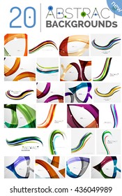 Colección de fondo abstracto de ondas - rayas de curva de color y líneas en diversos conceptos de movimiento y con efectos de luz y sombra. Pancarta de presentación y conjunto de plantillas de diseño de mensajes de tarjeta de visita.