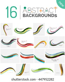 Colección de fondo abstracto de ondas - rayas de curva de color y líneas en diversos conceptos de movimiento y con efectos de luz y sombra. Pancarta de presentación y conjunto de plantillas de diseño de mensajes de tarjeta de visita.