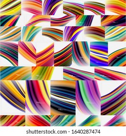 Colección de líneas de onda fondo abstracto, diseño de seda lisa con colores de estilo arcoiris. Olas de color líquido. Ilustraciones De Vectores Para Papel De Fondo De Pantalla, Banner, Fondo, Tarjeta, Libro, Ilustración